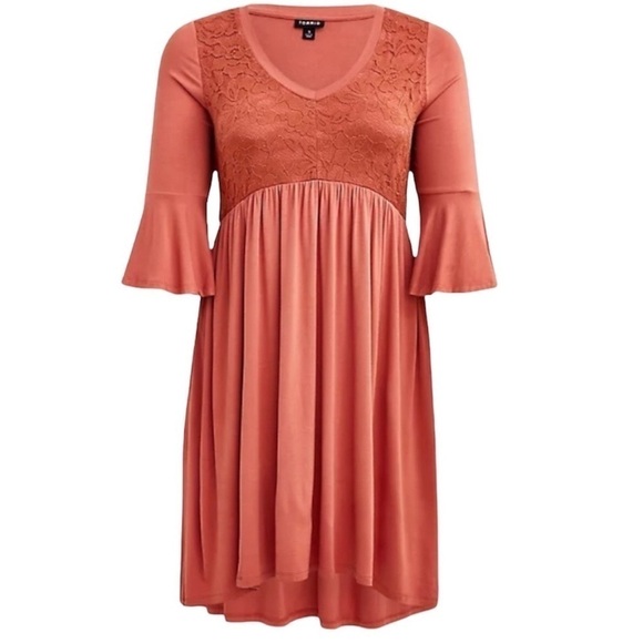NEW Torrid Lace Hi-Low Skater Mini Dress Rusty Brown Size 4 - Picture 1 of 3